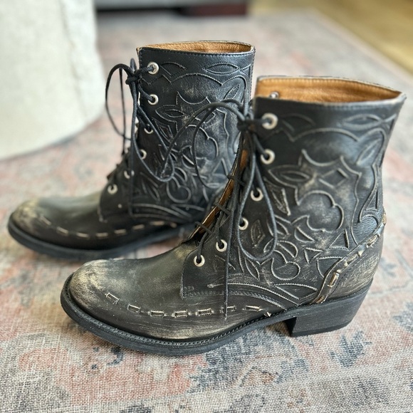 Old Gringo OG Lace-Up Leather Boots Size 7.5 Distressed Black - Picture 4 of 10